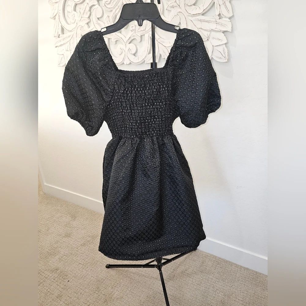NWT Copper Key Girls Blk Textured w/Gold Accent & Puff Sleeve Formal Dress LG